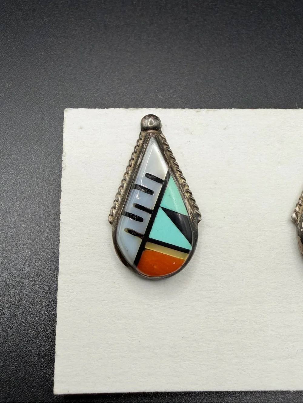 Vintage Sterling Silver 925 Zuni Southwestern Native Navajo Inlay Stud Earrings
